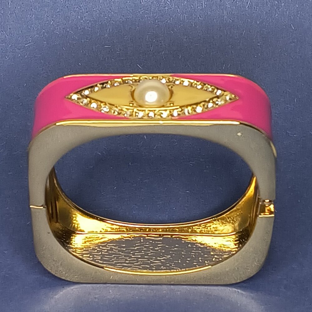 Hinged Rectangle Wide Chunky Bangle Cuff Evil Eye… - image 2